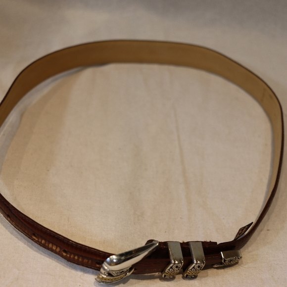 Arden Leather Lizard Embossed Calfskin Belt Brown, Silver hardware size Large - Picture 4 of 16